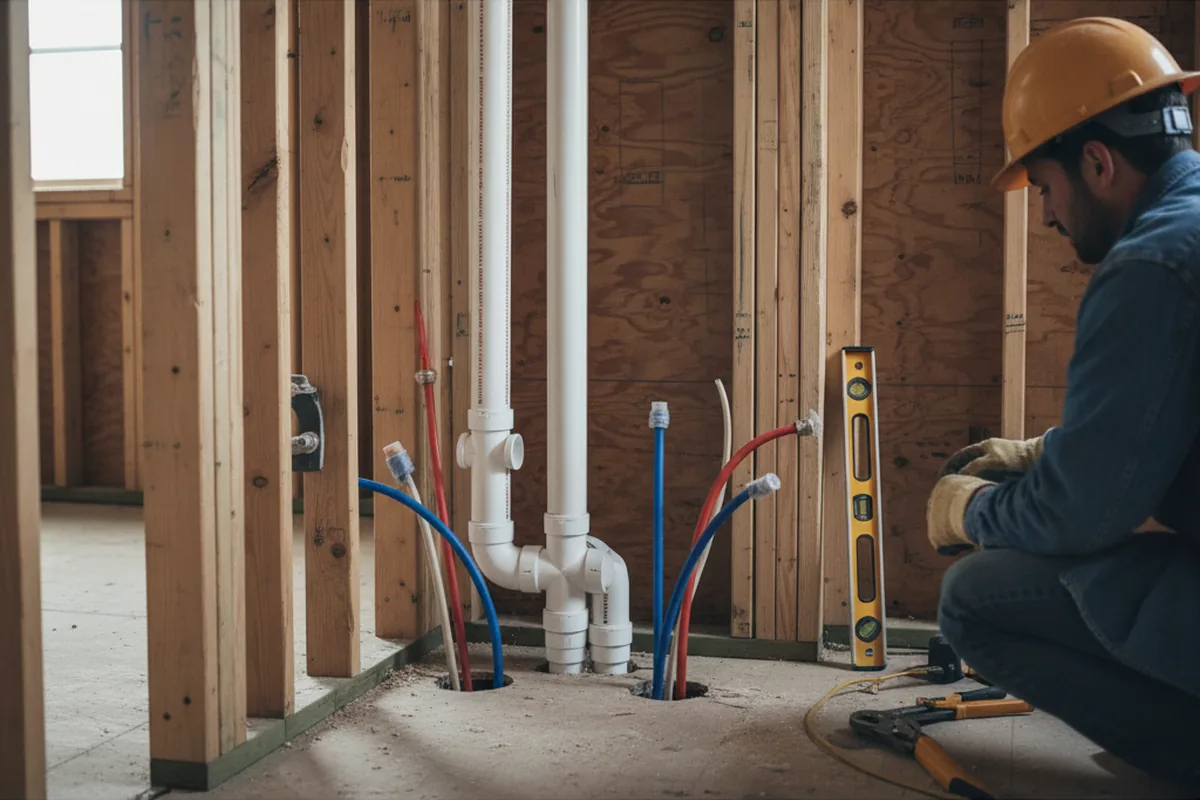 Drain and supply rough-in during Drain Cleaning in New Bedford